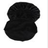 2 Pcs Extra Large Size Women Satin Bonnet Sleep Cap Silk Feeling Shower Cap Hair Scarf Wrap (Black Burgundy Hot Pink) (Black) view 4