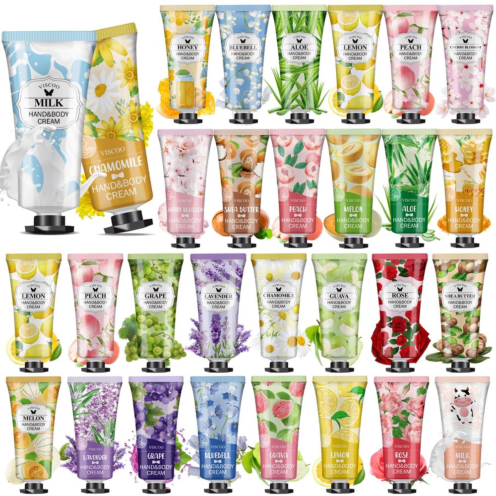 VISCOO 28 Pack Hand Cream Gifts Set for Women, Stocking Stuffers for Women,Teengirls, Christmas Gifts Bulk Gifts,Small Gifts,Mini Moisturizing Hand Lotion Travel Size in Bulk for Dry Cracked Hands