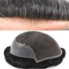 Hair System Replacement Toupee for Men French Swiss Lace Mens Toupee Poly Thin Skin Human Hair Piece Natural Bleached Knot (8"X10", #1B10 Off Black+10% Gray-120% Medium Light to Medium Density) view 1