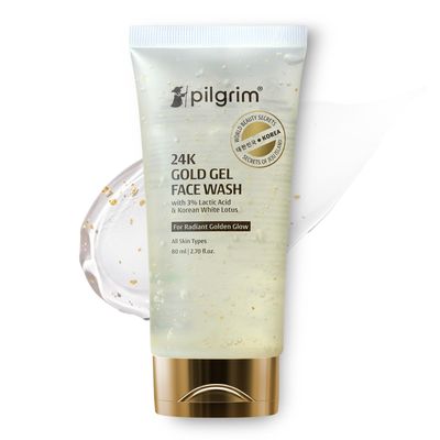 Pilgrim 24K Gold Gel Face Wash | Korean Beauty Secrets | Deep Cleanser for Radiant Glow | White Lotus & Lactic Acid | Hydrating Face Wash for All Skin Types | 2.71 Fl Oz (80ml)