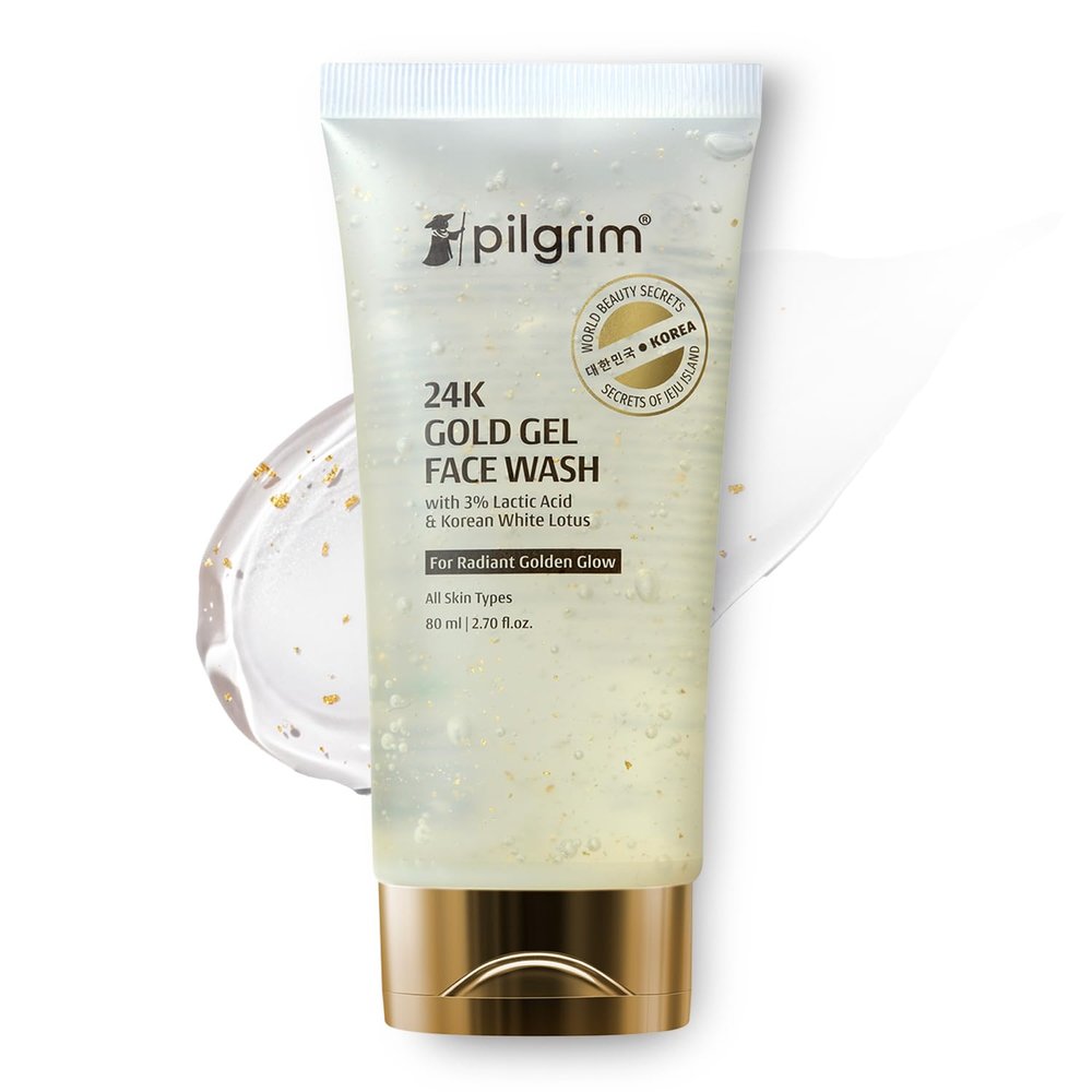 Pilgrim 24K Gold Gel Face Wash | Korean Beauty Secrets | Deep Cleanser for Radiant Glow | White Lotus & Lactic Acid | Hydrating Face Wash for All Skin Types | 2.71 Fl Oz (80ml)