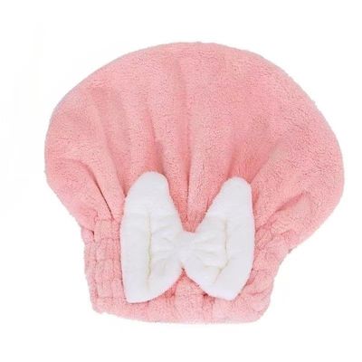 LUGEMA Super Absorbent Hair Towel Wrap for Wet Hair, Microfiber Hair Drying Caps Soft Absorbent Quick Drying Cap for Curly Thick Hair, Fast Drying Hair Turban Wrap Cap for Girls and Women (Pink)