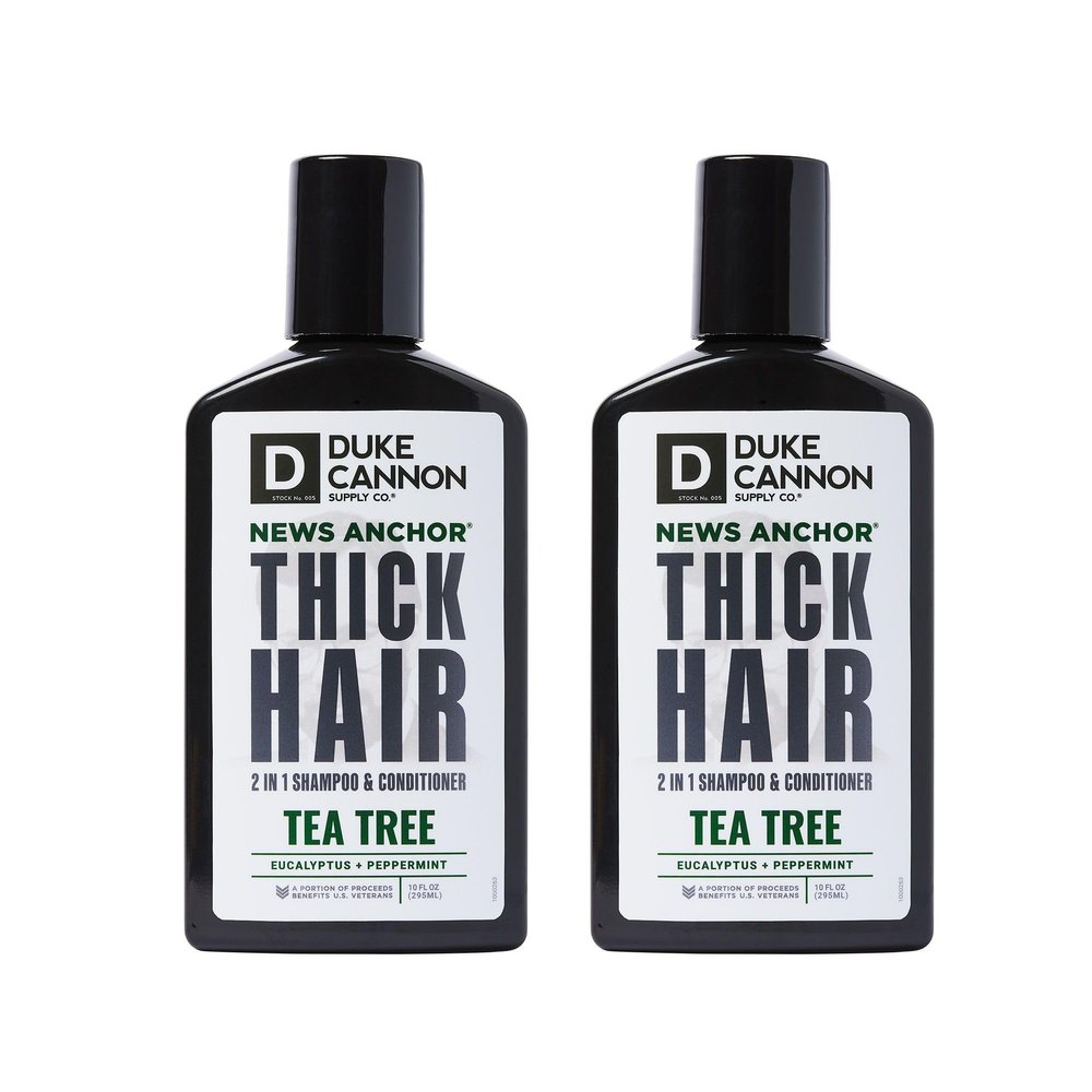 Duke Cannon News Anchor 2-in-1 Hair Wash - Tea Tree, Shampoo & Conditioner, Strengthens Hair with Rice & Barley Protein, Cooling Peppermint Scent, 10 oz. (2-Pack)