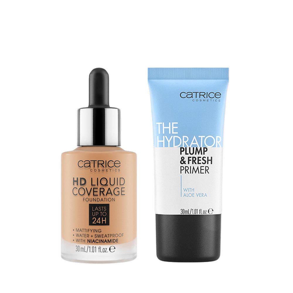 Catrice | HD Foundation 46 & The Hydrator Plump & Fresh Primer Bundle | Full Coverage Makeup | Vegan & Cruelty Free