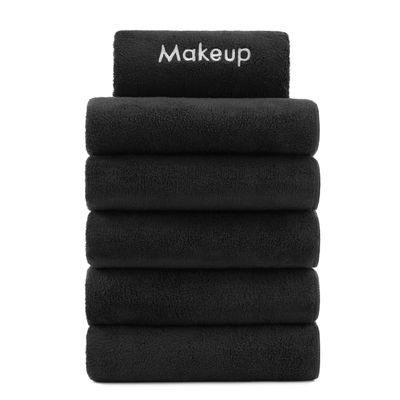 Arkwright Makeup Remover Wash Cloth - Pack of 6 - Ultra Soft & Gentle Microfiber Coral Fleece Small Fingertip Towels, Decorative Powder Room & Guest Bathroom Essentials for Hosts, 11 x 17 in, Black