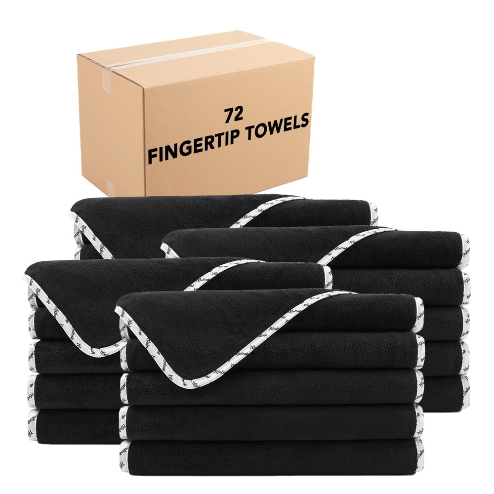 Arkwright Makeup Remover Wash Cloth - Case of 72 - Ultra Soft & Gentle Microfiber Coral Fleece Small Fingertip Towels, Powder Room & Guest Bathroom Essentials for Hosts, 11 x 17 in, Black/White