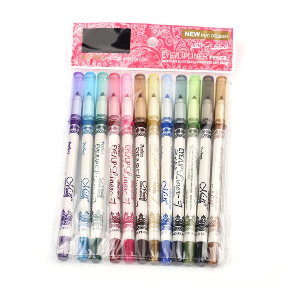 Beatifufu 12 Shadow Pencil Set Eyeliner Palette Rainbow Liner Lip Liner Pencil Set Easy to Apply