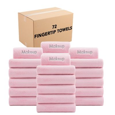 Arkwright Makeup Remover Wash Cloth - Case of 72 - Ultra Soft & Gentle Microfiber Coral Fleece Small Fingertip Towels, Powder Room & Guest Bathroom Essentials for Hosts, 11 x 17 in, Pink