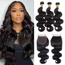 Bundles Human Hair Extensions - Water Wave - Bundle Sale - Premium Quality- 100gram 3 Bundles - 5x5 HD Closure (16", 18", 20", 5x5 14", 2)