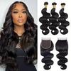 Bundles Human Hair Extensions - Water Wave - Bundle Sale - Premium Quality- 100gram 3 Bundles - 5x5 HD Closure (16", 18", 20", 5x5 14", 2) view 1