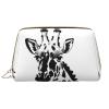Black And White Giraffe Leather Portable Large Makeup Bag, Pvc Leather, Zipper Closure,Toiletry Bag Travel Bag, Travel Storage Bag view 1