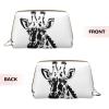 Black And White Giraffe Leather Portable Large Makeup Bag, Pvc Leather, Zipper Closure,Toiletry Bag Travel Bag, Travel Storage Bag view 2
