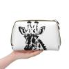 Black And White Giraffe Leather Portable Large Makeup Bag, Pvc Leather, Zipper Closure,Toiletry Bag Travel Bag, Travel Storage Bag view 3