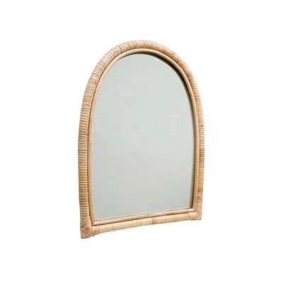 GRFIT Vanity Makeup Mirror Handmade Rattan Makeup Mirror Makeup Mirror Wall Hanging Desktop Living Room Decoration Retro Bathroom Portable Mirror Bedroom Table Desk Mirror