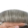 Hair System Replacement Toupee for Men French Swiss Lace Mens Toupee Poly Thin Skin Human Hair Piece Natural Bleached Knot (8"X10", #365 Dark Brown+65% Gray-80% Light Density) view 3