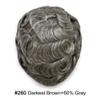 Hair System Replacement Toupee for Men French Swiss Lace Mens Toupee Poly Thin Skin Human Hair Piece Natural Bleached Knot (8"X10", #260 Darkest Brown+60% Gray-110% Light to Medium Density) view 2