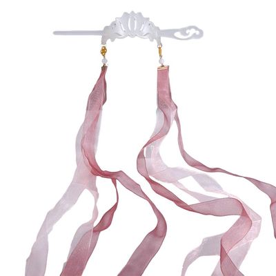 1PC Hair Stick Shape Hair Crown Ancient Style Hanfu Hair Crown Hair Bun Holder Pin Chinese Style Ribbon Tassel Hair Stick Hairpin Headwear(B)