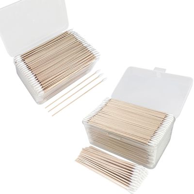 1100ct Pointed and Round Long Cotton Swabs With Reusable Box - 100% Natural Cotton Buds With Wooden Sticks - Non Sterile Cotton Tipped Applicators For Ear & Gun Cleaning Tools, Makeup Remover