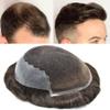 Hair System Replacement Toupee for Men French Swiss Lace Mens Toupee Poly Thin Skin Human Hair Piece Natural Bleached Knot (8"X10", #210 Darkest Brown+10% Gray-110% Light to Medium Density) view 1