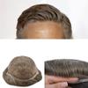Toupee for Men Hair System Replacement French Swiss Lace Mens Toupee Poly Thin Skin Human Hair Piece Bleached Knot (8"X10", #440 Medium Brown+40% Gray-90% Light Density) view 1