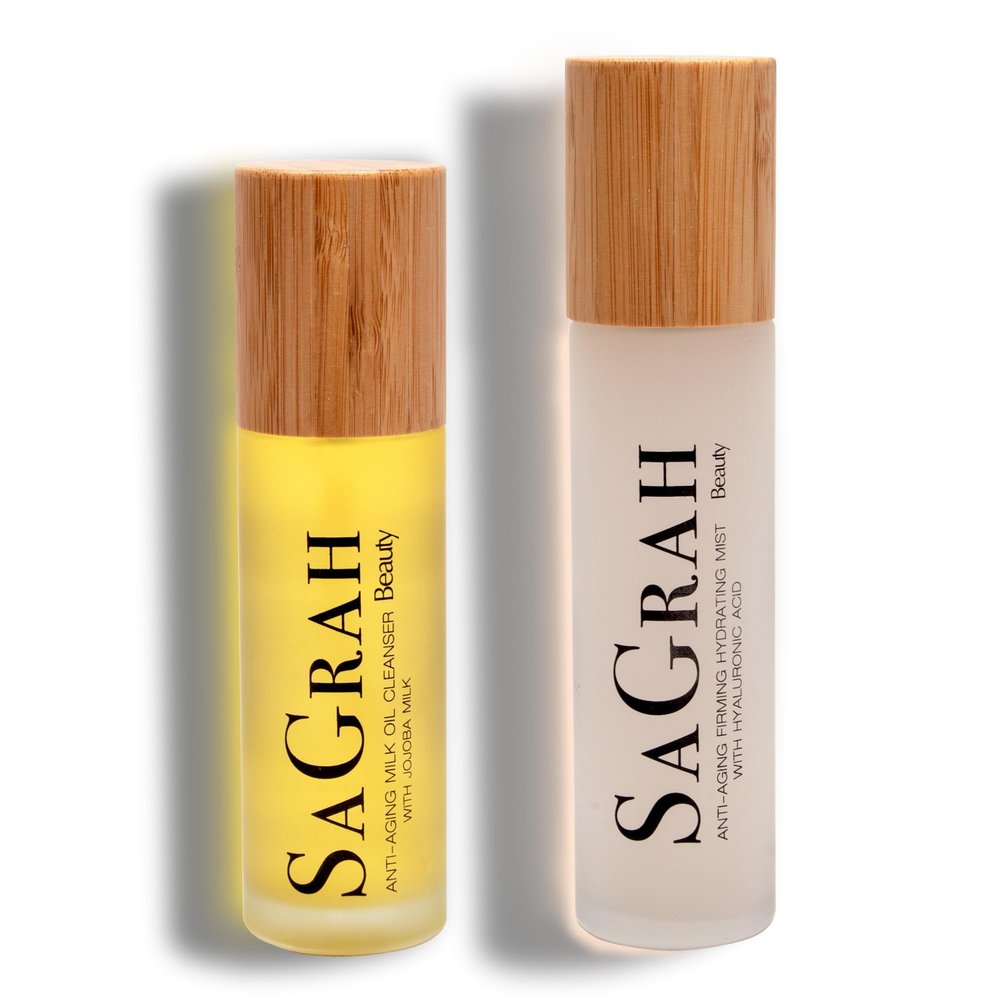 SaGrah Beauty Anti-Aging Oil Cleanser with Jojoba Milk and Hydrating Mist Duo - Cruelty-Free Gentle Hydrating Facial Cleanser and Refreshing Spray for All Skin Types