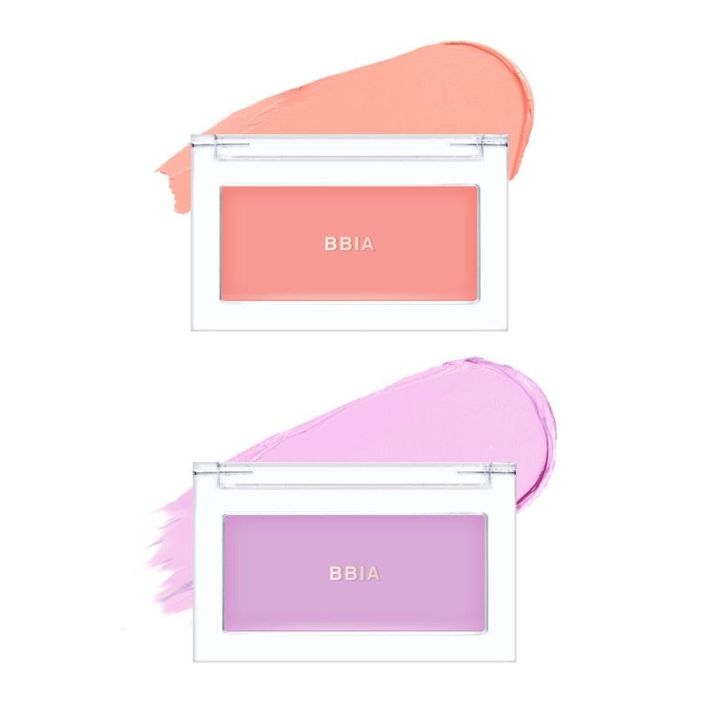 BBIA Ready To Wear Downy Cheek Cream Blush 2P Set (02 DOWNY PEACH + 04 DOWNY LAVENDER) / Blendable and Lightweight Cheek Makeup, Highly Pigmented with Long Wearing Formula