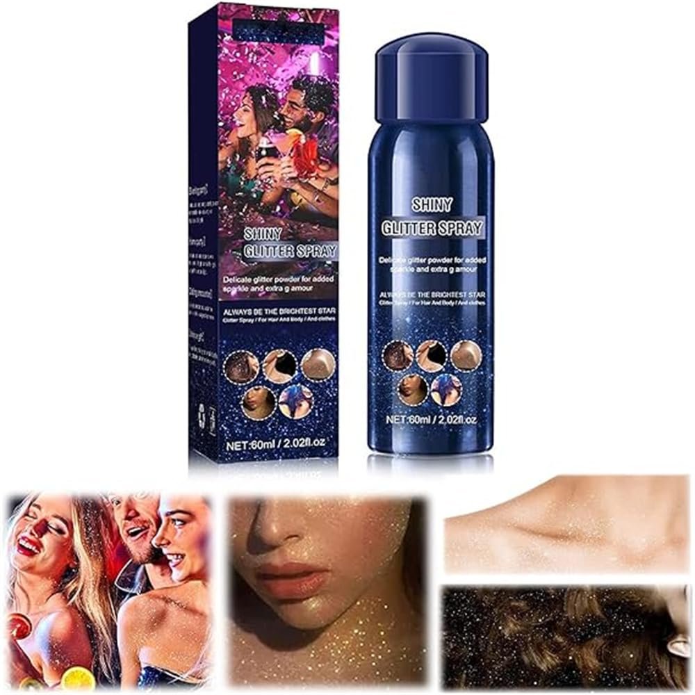 Nightclub party glitter spray,Shiny Body Glitter Spray,Quick-Drying Long-Lasting Waterproof Body Shimmery Spray, for Festival Rave Stage Makeup Prom (1)