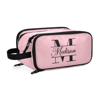 Sinestour Pink Custom Makeup Bag, Large Capacity Personalized Toiletry Bag Cosmetic Bag for Travel Shower Shaving Bag for Hotel Adults Necklace