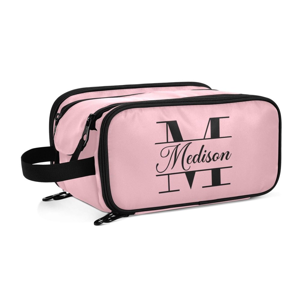 Sinestour Pink Custom Makeup Bag, Large Capacity Personalized Toiletry Bag Cosmetic Bag for Travel Shower Shaving Bag for Hotel Adults Necklace