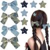 10Pcs Star Hair Clips Y2K Blue Hair Bows for Women Girls Denim Small Barrettes Fine Hairs No Slip Cute Hairs Pins Kawaii Metal Clips Ribbons Styling Bowknot Accessories for Teens Kids view 1