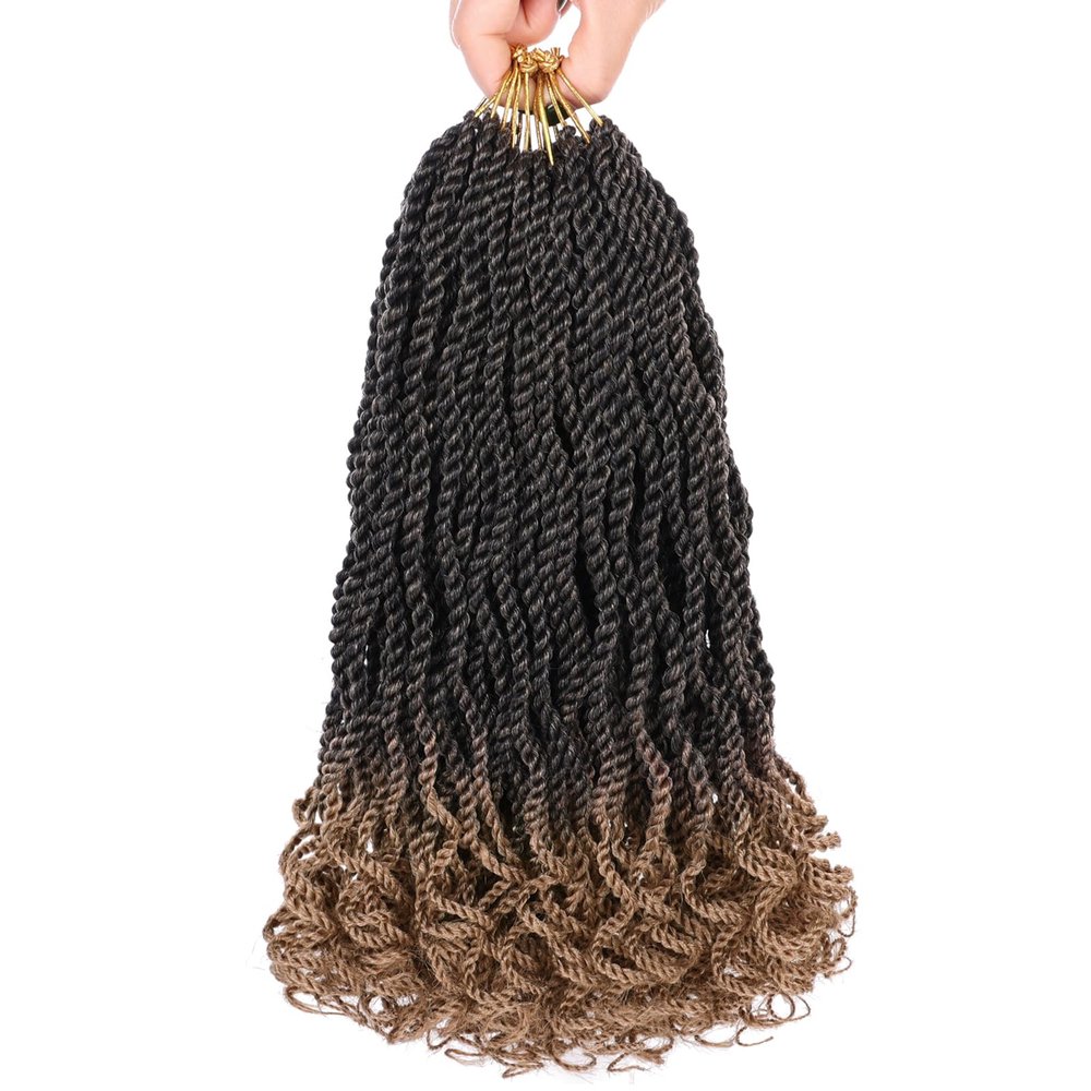Leeven 8 Packs Senegalese Twist Crochet Hair with Wavy Curly Ends 14 Inch Ombre Blonde Pre Looped Short Crochet Braids Pre Twisted Synthetic Braiding Hair for Women