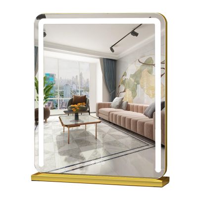 FERKAP Makeup Mirror with Lights,Large Lighted Vanity Mirror Smart Lighted Touch Control Screen LED Mirror with Dimmable Dressing Table Mirror White/Black/Gold (Color : Gold, Size : 20.5"X25.2")