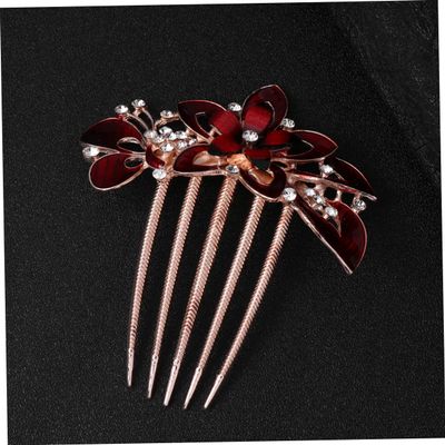 BIUDECO Flower Bride Hair Comb Rhinestone Floral Design Elegant Headwear for Weddings and Special Parties Delicate Hair Accessory Red for Women and Girls