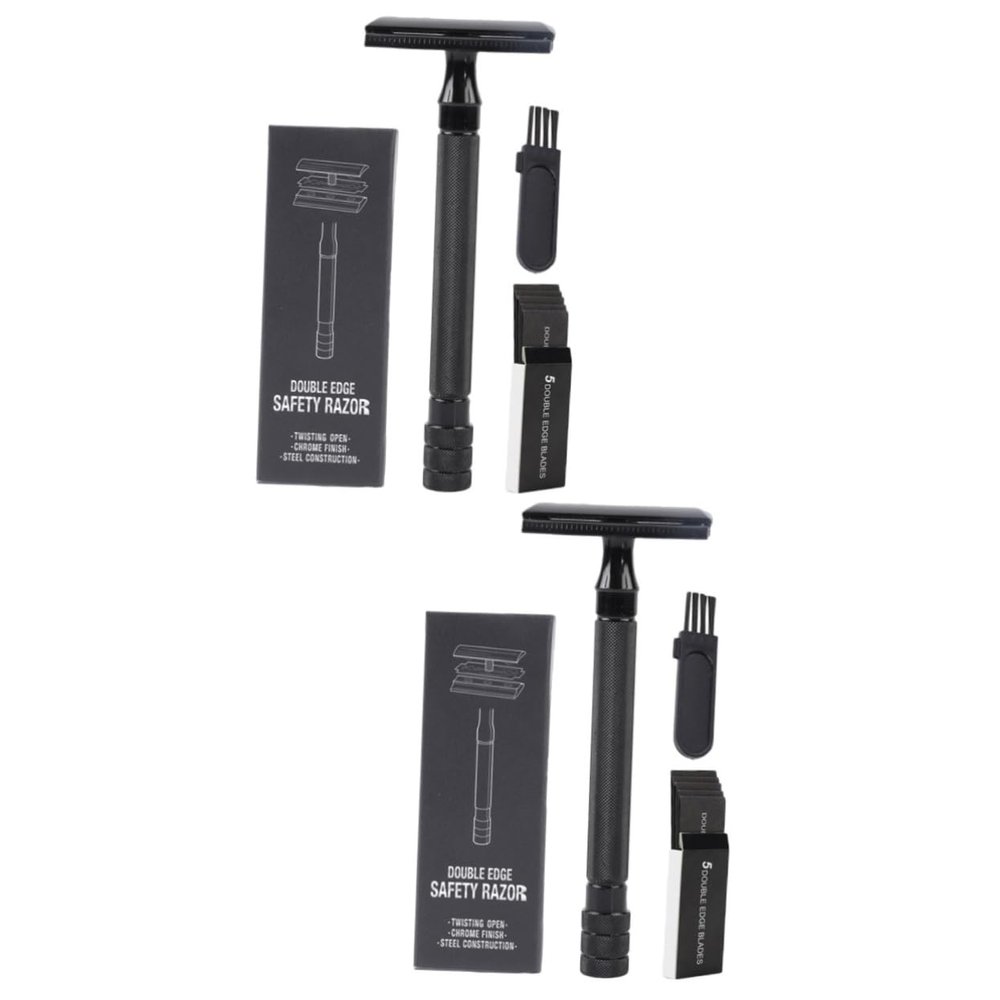 Beavorty 2sets Beard and Mustache Trimmer One Blade Razor Manual Razor Traditional Shaver Metal Handle for Grooming