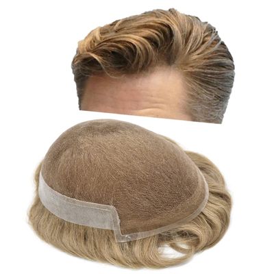 Swiss Lace Toupee for Men Real Human Hair Pieces Lace Front Mens Toupee Hair Replacement System Hairpiece Bleached Knot Natural Hairline #20 light ash blonde7X9 100% density