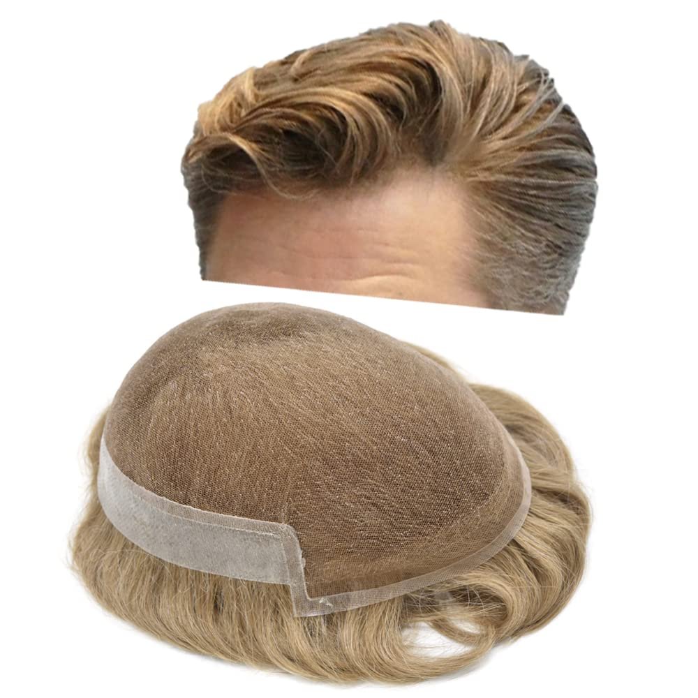 Swiss Lace Toupee for Men Real Human Hair Pieces Lace Front Mens Toupee Hair Replacement System Hairpiece Bleached Knot Natural Hairline #20 light ash blonde7X9 100% density