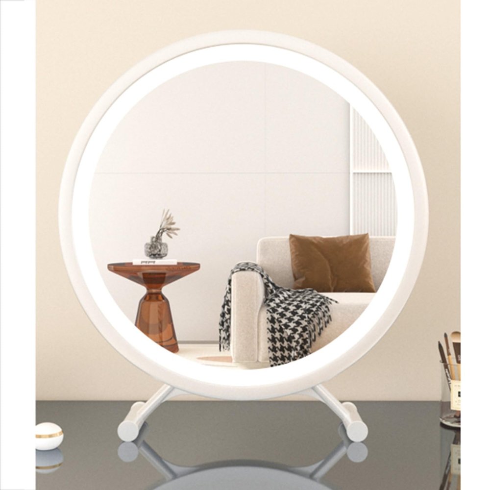 APLUSH Three-Color Light, Smart Touch, Round with Light Makeup Mirror, Modern Simple Makeup Mirror, for Various Bathroom, Bedroom(White,Small)