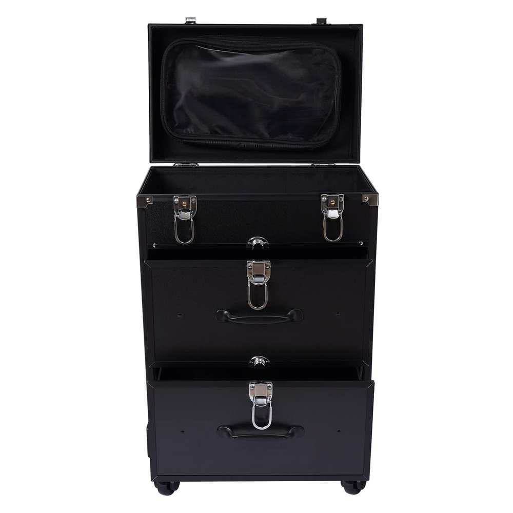 YUYANSHOP Professional Rolling Makeup Train Case, Large Cosmetic Trolley with Drawers and locks, makeup bag with dividers, Cosmetics Storage Organizer for Go Makeup/Nail Art/Styling (Black)