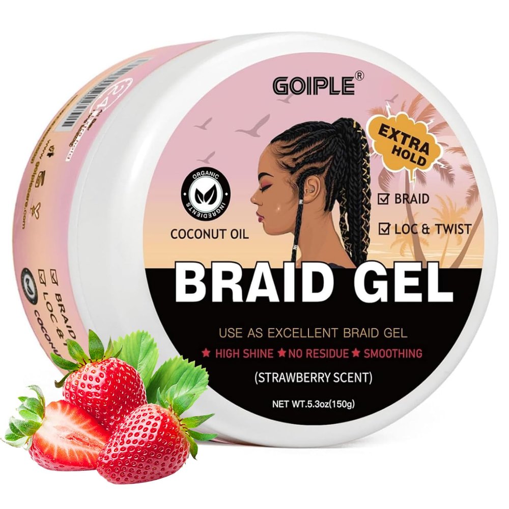 150g Braid Gel with Extra Hold, High Shine for Twists, Locs, Braids & Edge Control - Smooths Frizz, Long-Lasting for Locks, Cornrows 5.3oz (Strawberry Flover)