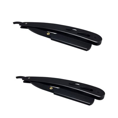 Cabilock 2pcs Stainless Steel Manual for Men Vintage Black Folding Straight for Barbers for Shaving Beard and Fine Hair Easy to Use and Travel-friendly