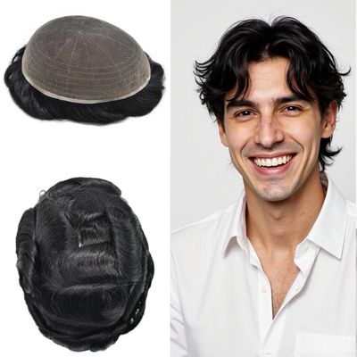 Mens Toupee Hair Piece Toupee For Men Real Human Hair Full French Lace Hair System For Men Hair Replacement System Mens Hair Piece For Men Protesis Capilar Para Hombre6x8-1# JET BLACK
