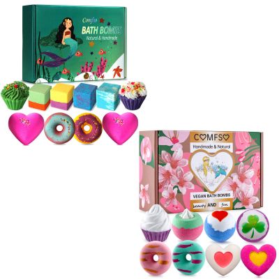 2 Set comfso Bath Bombs, 10 pcs Kids Bath Bombs Gift Set & 8 pcs Sweet and Romantic Women Bath Bombs for Christmas Birthday Gifts