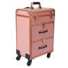 3 Layers Makeup Rolling Train Case, Professional Cosmetic Organizer Box W/ Drawers, Large Cosmetic Trolley W/ Locks, Cosmetics Storage Organizer Make up Case for Travel Makeup/Nail Art (Gold) view 4