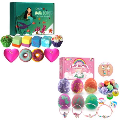 2 Sets of comfso Bath Bombs, 10 pcs Kids Bath Bombs Gift Set & 6 pcs Unicorn Bath Bombs with Surprise Inside for Christmas Birthday Gifts