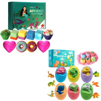 2 Sets of comfso Bath Bombs,10 pcs Kids Bath Bombs Gift Set & 6 pcs XL Dinosaur Bath Bombs with Surprise Inside for Christmas Gifts