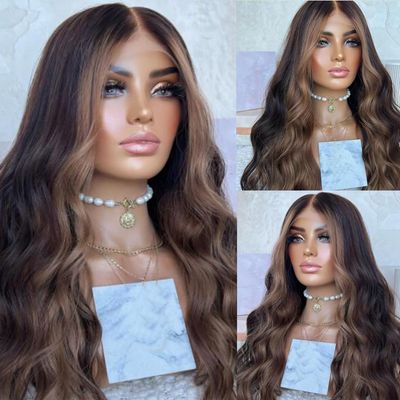 Raw Indian Virgin Human Hair Glueless Highlight Lace Frontal Wigs Body Wave Transparent Human Hair Lace Front Wigs for Black Women (24 Inch, 13x4 Lace Front Wig)