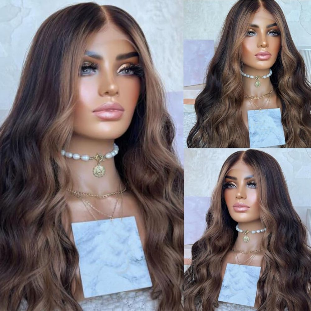 Raw Indian Virgin Human Hair Glueless Highlight Lace Frontal Wigs Body Wave Transparent Human Hair Lace Front Wigs for Black Women (24 Inch, 13x4 Lace Front Wig)