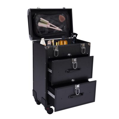 TFCFL Rolling Makeup Train Case Cosmetic Trolley Organizer Case Pink/Black 3 Tier Rolling Makeup Train Case Cosmetic Trolley Travel Storage Organizer Box (Black)