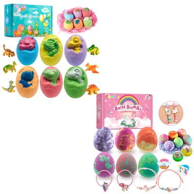 2 Sets of comfso Bath Bombs, 6 pcs Dinosaur Bath Bombs Gift Set & 6 pcs Unicorn Bath Bombs with Surprise Inside for Christmas Birthday Gifts