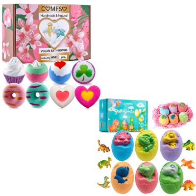 2 Sets of comfso Bath Bombs, 8 pcs Sweet and Romantic Women Bath Bombs & 6 pcs Bath Bombs with Surprise Inside for Christmas Birthday Gifts